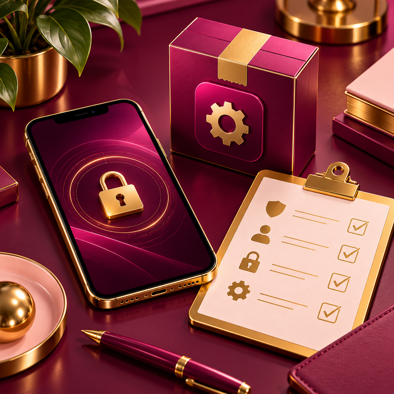 Locked phone and permission checklist illustrating APK source checks