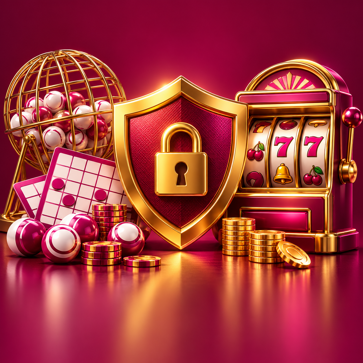 Gold privacy shield between bingo and slot research symbols