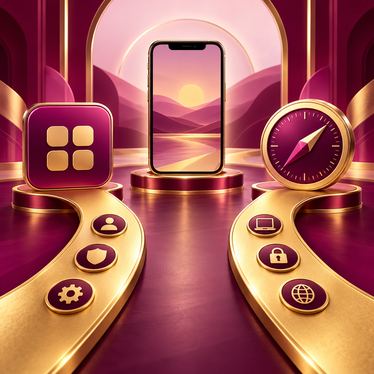 App and browser paths leading toward an iPhone style device